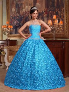 Exquisite Strapless Long Quinceaneras Dress in Aqua Blue with Rolling Flowers