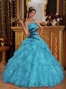 Aqua Blue Appliqued Exquisite Quinceanera Gown Dresses with Lace-up Back