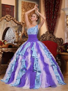 Luxurious One Shoulder Dresses for Quinceanera in Multi-color with Ruffles