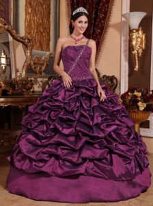 Brand New Dark Purple One Shoulder Quinceanera Gown Dresses with Pick-ups