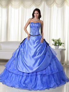 Most Popular Blue Ball Gown Strapless Organza Beading Dresses for Quinceaneras