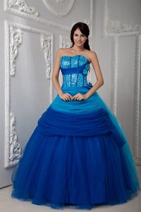 Impressive Ball Gown Long Tulle Sweetheart Quinceaneras Dresses in Blue