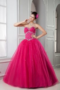 Special Sweetheart Quinceaneras Gowns Dresses with Beading in Hot Pink