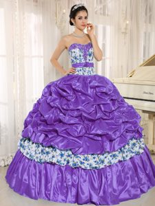 Magnificent Beaded Pick-ups Quinceaneras Dresses in and Printing in Purple