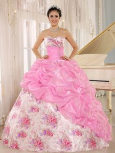 Fave Printing Sweetheart Beaded Quinceaneras Dress with Pick-ups in Multi-color