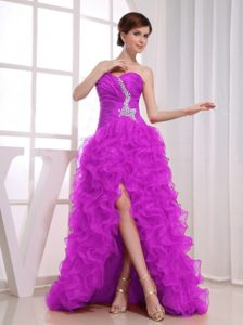 Sweetheart High-low Lavender Ruched Prom Dress with Appliques and Ruffles