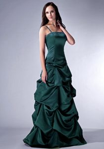 Spaghetti Straps Long Hunter Green Prom Evening Dress with Pick-ups