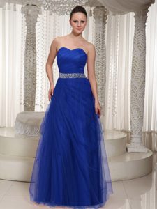 Custom Made Long Blue Tulle Sweetheart Dress for Prom with Belt
