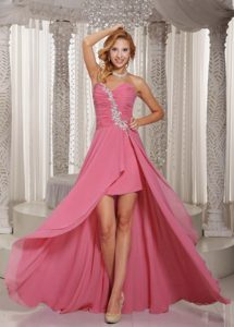 High Low Sweetheart Rose Pink Nice Prom Gown Dresses with Appliques