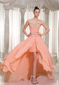 Pretty Sweetheart High Low Beaded Chiffon Prom Gowns in Peach Pink