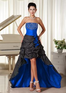 Special Fabric Beaded High Low Strapless Nice Prom Gowns with Ruching
