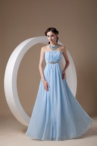 Empire Strapless Chiffon Long Lovely Prom Dresses in Light Blue
