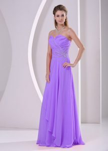 Custom Made Beaded Ruched Chiffon Prom Dresses for Summer in Purple