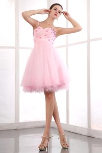 Beautiful Pink A-line Straps Short Organza Prom Gown Dress with Beading