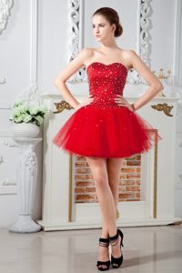 Discount A-line Sweetheart Mini-length Tulle Prom Girl Dress with Beading