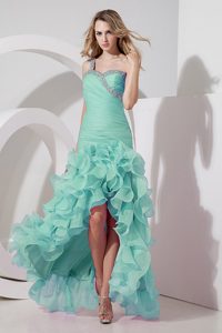 Apple Green One Shoulder Prom Dress with High Low on Promotion