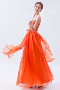 Orange Red Empire Sweetheart informal Prom Dress with Beading on Sale
