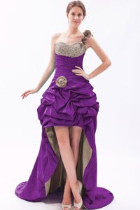 Purple High Low One Shoulder Prom Dresses for Wholesale Price in Taffeta