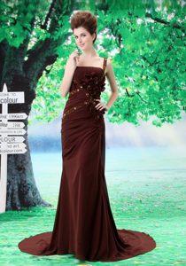 Custom Made One Shoulder Brown Prom Dress with Beading and Ruching