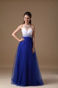 Ready to Wear White and Royal Blue Sweetheart Prom Dress with Beading on Sale