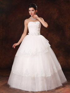 Best Seller Tulle Appliqued Fall Wedding Gown with Lace-up Back under 200
