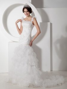 Special Mermaid Ruched and Appliqued Wedding Reception Dress with Straps