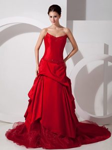 Red A-line Strapless Memorable Wedding Reception Dress with Appliques