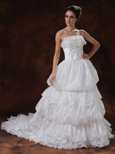 Fabulous Strapless Beaded Organza Lace-up Bridal Dress with Chapel Train