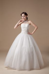Classical Strapless Long Lace-up Satin and Tulle Dresses for Wedding