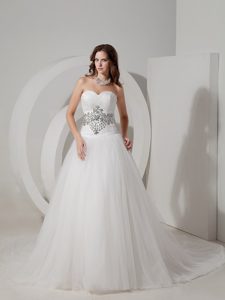 Gorgeous Ruched and Beaded Wedding Reception Dress with Chapel Train