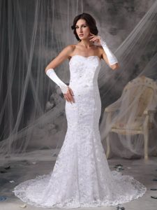 Mermaid Sweetheart Court Train Exquisite Lace Bridal Dresses with Beading