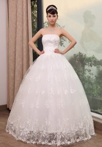 Exclusive Lace Beading Decorated Strapless Wedding Dresses for Custom Made