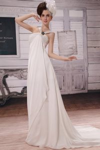 Pretty White Popular Empire Straps 2013 Wedding Dress with Beading on Sale