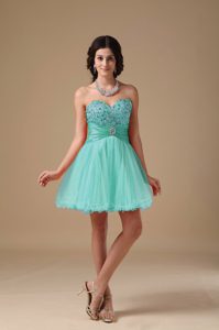 Apple Green A-line Sweetheart Mini-length Evening Dress for Graduation in Organza