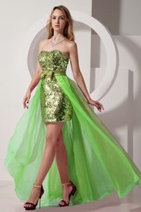 Green Strapless High-low Formal Graduation Dresses with Sequin
