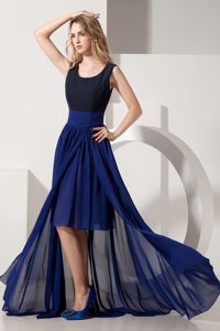Navy Blue Empire Scoop High-low Chiffon Prom Dress for Graduation