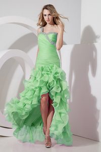 Sheath One Shoulder High-low Beaded Graduation Dresses for School with Ruffles