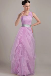 Lavender One Shoulder Organza Prom Graduation Dresses with Ruffles