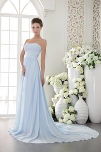 Empire Strapless Chiffon Prom Graduation Dresses with Beading in Light Blue