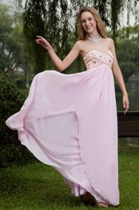 Pink Empire Sweetheart Long Party Prom Dress with Beading