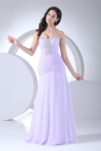 Popular Sweetheart Brush Train Lilac Prom Party Dress with Beading and Ruching