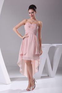 New Arrival Pink Sweetheart High-low Prom Party Dress with Ruching