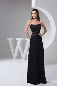 Elegant Strapless Long Black Chiffon Prom Party Dress Popular Nowadays