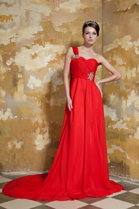 Red One Shoulder Watteau Train Dresses for Graduation Best Seller