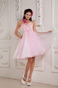 Custom Made Baby Pink Sweetheart Graduation Dress in Organza with Appliques