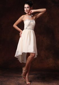 Champagne Empire Asymmetrical Chiffon Graduation Dress with Beading for Less