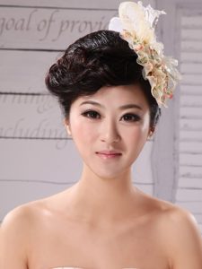 Champagne Tulle and Chiffon Fascinators With Imitation Pearls