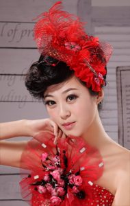 Red Hairpins Birdcage Veils Tulle Feather Outdoor and Special Occasion and Outdoor