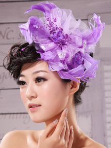 Purple Feathers Big Hat Wedding Headpieces
