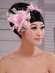 Pink Chiffon Bud Silk Pearls Net Flowers For Wedding
